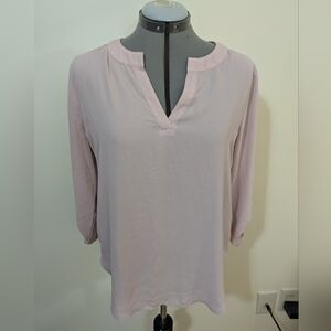 Pink 3/4 Sleeve Mandarin Collar Blouse